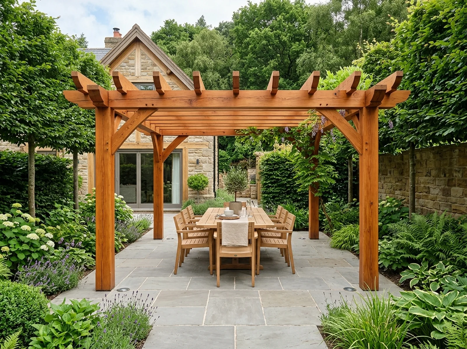 55m²+ Multi-Level Sloping Garden, Cedar Pergola & Terrace Transformation in Cheshire